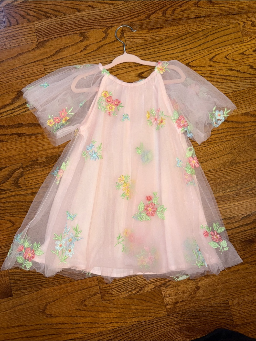 Audrey Camille Pink Floral Embroidered Tulle Dress 2T